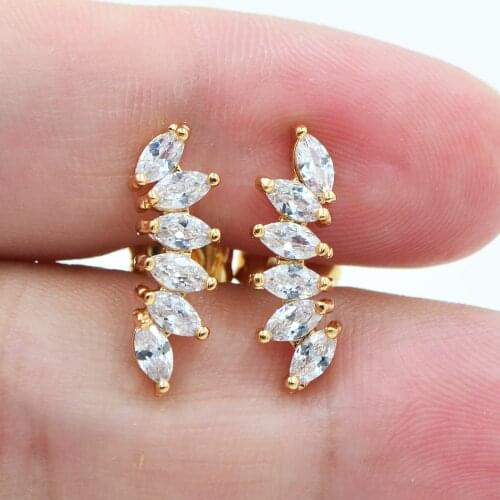 Fashion Women Gold Color AAA+ Cubic Zirconia Fairy Angel Wings CZ Stud Earrings Jewelry