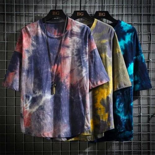 Men Tshirt Summer Fashion Tie-dye Outdoor Loose Short-sleeved Tops Plus Size O-neck Printed Pullover Trendy Youth Man T-shirts