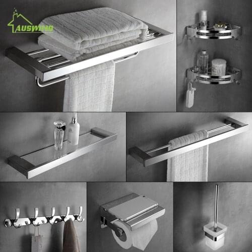 Wall Mounted Towel Rack 304 Stainless Steel Bathroom Accessories Set Bathroom Hardware Toilet Shelf Set Bathroom Towel Holder