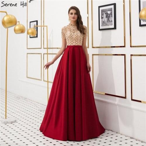 2020 New Sheer High Crystal Evening Dresses Short Sleeves Floor Length Formal Party Gown Vestido De Festa BLA6568