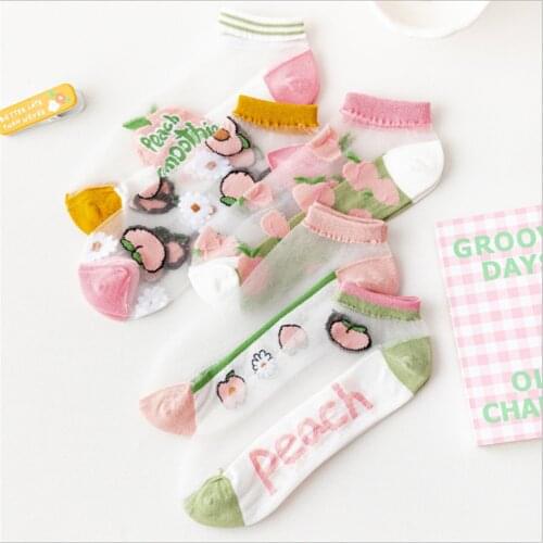 2021 New Product Glass Stockings Women Thin Stockings Korean Fruit Cartoon Socks Transparent Colored Cotton Socks