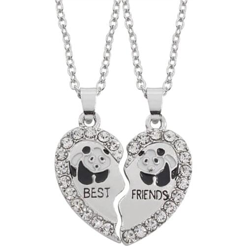Fashion Latest Best Friend Necklace Animal Panda Shape Inlaid Rhinestone Pendant Necklace Simple Fashion Jewelry Direct Sales