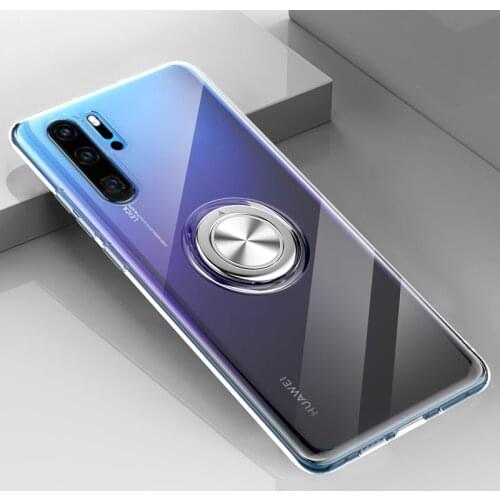 Transparent Silicone Case For Huawei P30 Pro Lite P20 Mate 20 Shockproof Armor Car Ring Holder Stand Cover Huawei P20Pro Case On