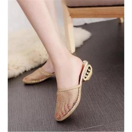 2019 Summer Fashion Unisex Shoes Womens Slippers tip binding New Couple shoes Handmade Net Chunky Heel Comfortable Sandals
