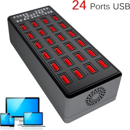 5V 20A 100W USB Fast Charge HUB 24 Ports Smart Charging Station USB Charger Mobile Phone Tablet Digital Adapter for iPhone iPad