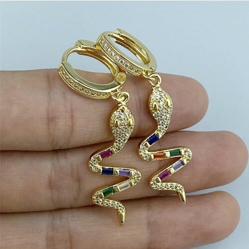 Fashion Snake Shape Earrings Luxury Rainbow AAA Zirconia Statement Charm Copper Earrings for Women Wedding Party Gift