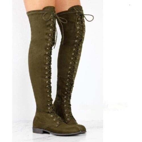 2020 Woman Shoes Woman Rubber Low Heel Boots Sexy Lace Up Over Knee Boots Spring Women Boots Platform Footwear Lady Shoes