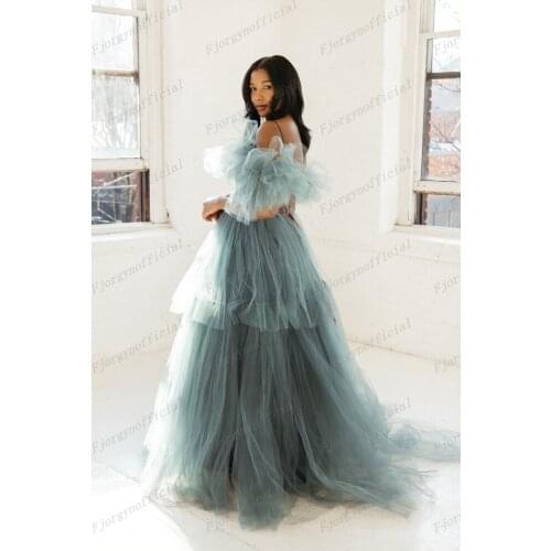 2022 Fashion Tulle Robes Backless Tiered Ruffles Evening Gowns Custom Made Womens Summer Ball Gown Formal Dress Party Dresses