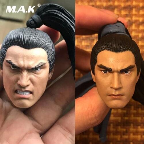 1/6 Scale Male Head Sculpt Zhao Yun Angry/Calm Expression Head Carved with Ribbon Model for 12 inches Action Figure Body