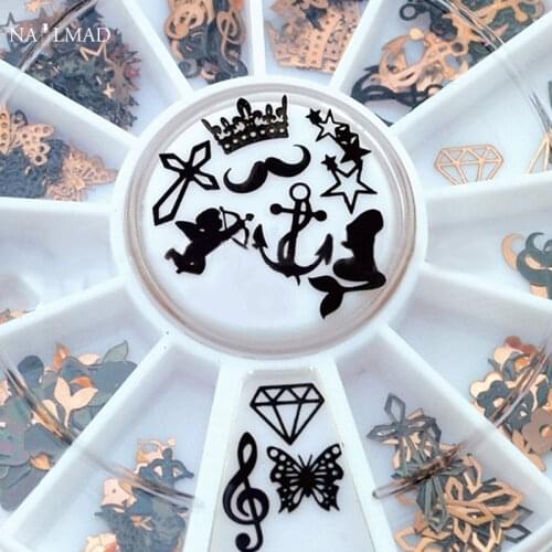 1box Metal Mustache Sticker Decoration Nail Charm Mermaid Nail Decorations in Wheel 3D Nail Foil Sticker Nail Art Accessory