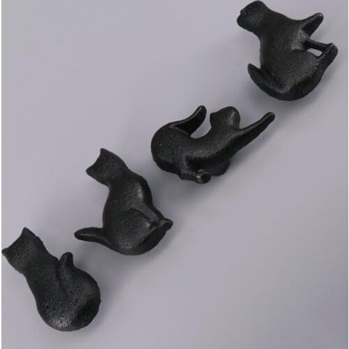 1x American Style Creative Wardrobe Drawer Handle Knobs Vintage Cast Iron Cute Black Cat Shape Cabinet Handle