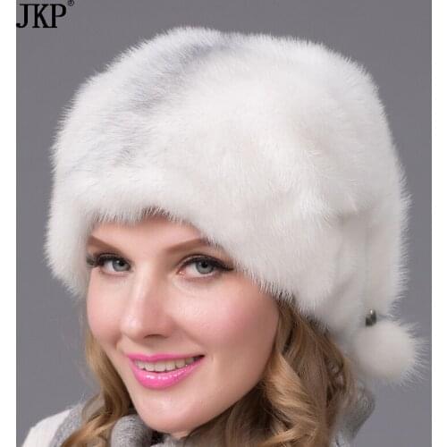 100% real natural Whole fur mink fur hat women winter Warm ear protection fashion cap