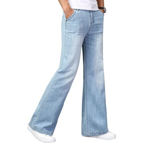 2021 Autumn Big Flared Bootcut Jeans Mens Boot Cut Denim Pants Loose Fashion Clothing Designer Classic Light Blue Trousers