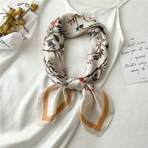 2021 Silk Shawl Satin Square Scarf For Women New Neckerchief Female Headband Print Retro Hair Wrap Lady Foulard Hijab Bandana
