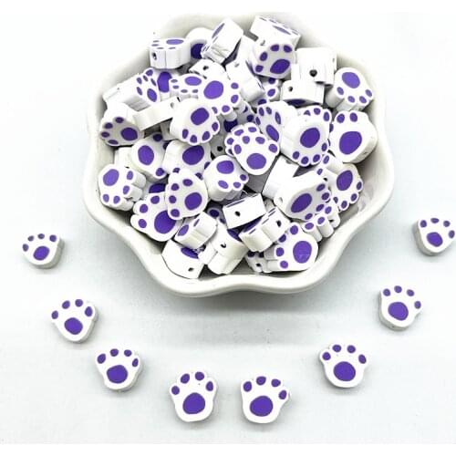 30pcs 10mm Bears Paw Pattern Beads Polymer Clay Spacer Loose Beads for Jewelry Making DIY Accessories #02