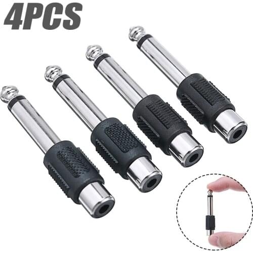 4pcs RCA/AV Female Jack to 6.35mm Male Plug to RCA Female Audio Adapters Connectors Plugs for DIY FM Microphone