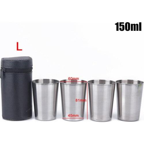 4pcs Camping Cups With Case Stainless Steel Cover Mug Camping Cup Drinking Coffee Tea Beer With Case High Quality
