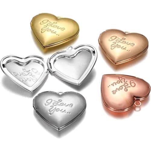5pcs/Lot Metal Brass Heart Pendant Box Floating Vintage Opening Memory Photo Locket Jewelry for Necklace Romantic Accessories