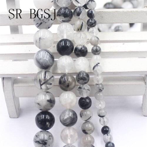Free Ship 6mm-12mm Black Rutilated Quartzs Gems Round Natural Stone Beads Wholesale Losts Bulk Beads Strand 15"