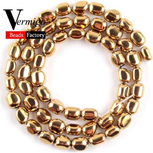 Free Shipping Natural Gold Hematite Stone Beads Irregular Oval Shape Spacer Beads For Jewelry Making 5-8mm Handmade Bracelet 15"