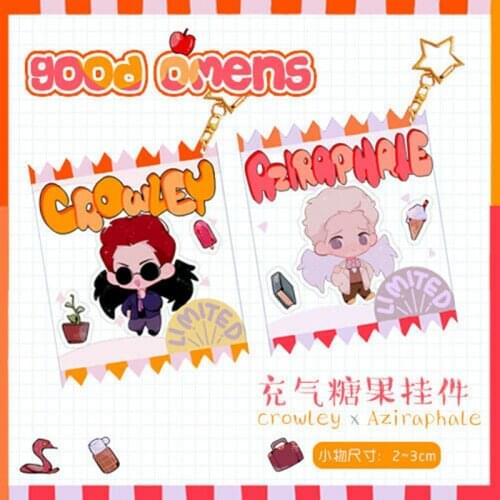 Cosmile Good Omens Crowley Aziraphale Angel Devil Acrylic Keychain Wallet Keyring key belt gift limited cosplay