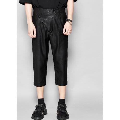 Free Shipping New Mens Male Special Mechanism Fabric British Dark Tailored British Design Black Slim Casual 3/4 Lengh Pants