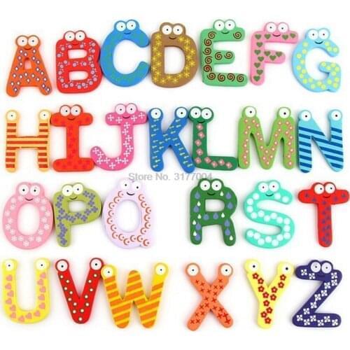 DHL 200set 15/19/26pcs/Set Wooden Magnet Fridge Stickers Animal Cartoon Alphabet Numbers Colorful Kids Toys for Baby Education