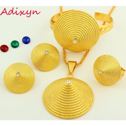 Ethiopian Jewelry sets 24K Gold Color Crystal Necklace/Earring/Pendant/Bangle/Ring Middle Easter/India Habesha Wedding sets