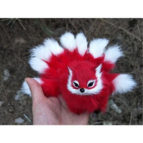 Fancytrader Lovely Nine-tails Fox Plush Toys Mini Realistic Red Brown Fox Animals Doll Decoration Props 10x7cm