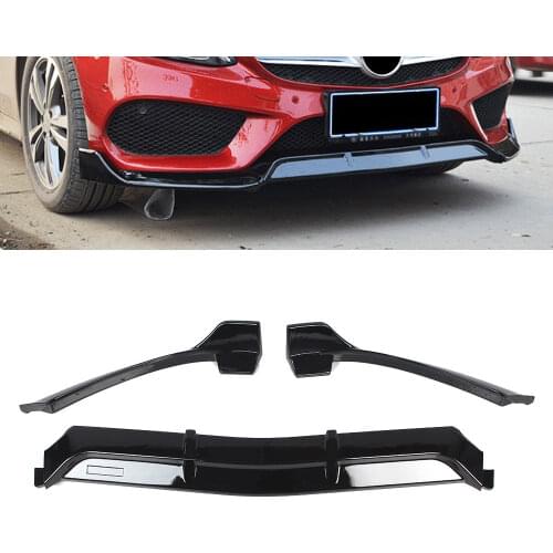 3Pcs Gloss Black Car Front Bumper Lip Spoiler Trim Sport Style For Mercedes Benz C-Class W205 C180 C200 C300 2015 2016 2017 2018