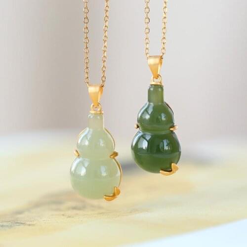 Natural Hetian Gray Jade Fu Lu Gourd Simple Ethnic Style High-End Pendants S925 Sterling Silver Simple Elegant Necklace Female