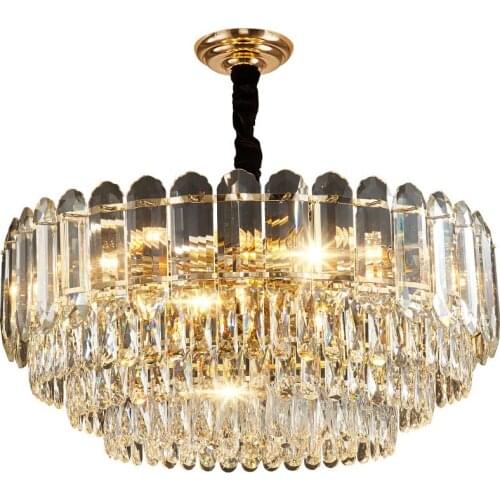Post Modern Crystal Chandelier Lighting For Home Hotel Villa Golden Round Stainless Steel Suspension Luminaires Dia.80/60/40cm