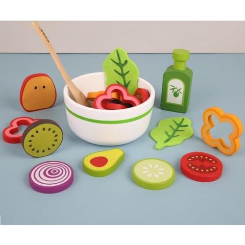 Simulated Fruit Vegetable Salad Wooden Toys For Kids Kitchen Food Fruit Set Model Pretend Play Cooking Children Gift Girls Toy