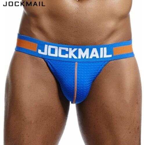 JOCKMAIL Men Mesh Low Waist Sexy Men Underwear Briefs Gay Penis Pouch Wonderjock Bikini Gay Underwear Man Jockstrap thong tanga