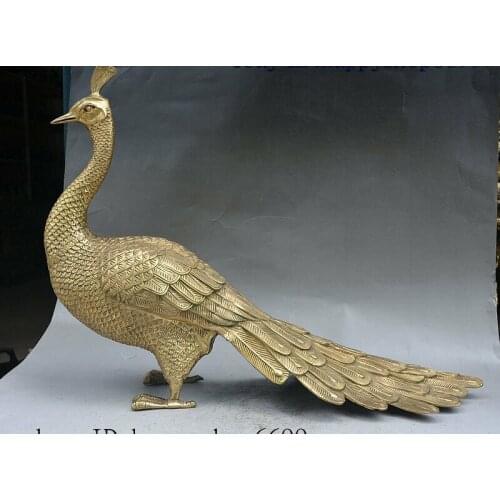 21" China Folk Palace FengShui Brass Auspicipous Rich Wealth Bird Peacock Statue