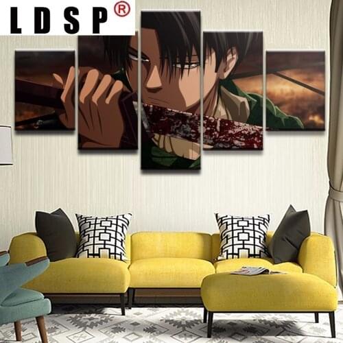 LDSP 5 Pcs Canvas Print Painting Animal Charactors Hold the Sword Attack Posters Wall Art Room Modular Pictures Home Decor