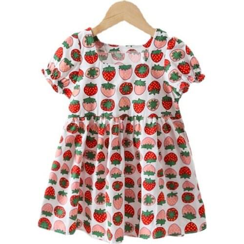 Summer Strawberry Design Girl Dress Cotton Newborn Toddlers Cute Children Clothes Fashion Princess Dresses Baby Outfits