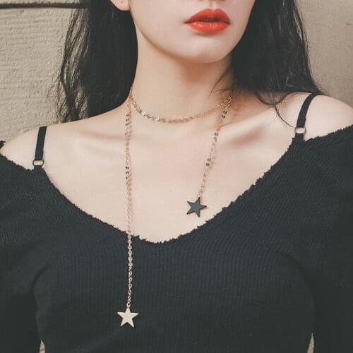 Hot Sale Gold Color Sequins Long Tassel Star Choker Necklace Accessories For Women Jewelry Double Layer Chokers