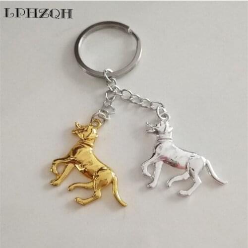 LPHZQH Fashion German Shepherd Dog Key Chain Women Bag Pendant Accessories Charm Car Key Ring Jewelery Punk Gold Color