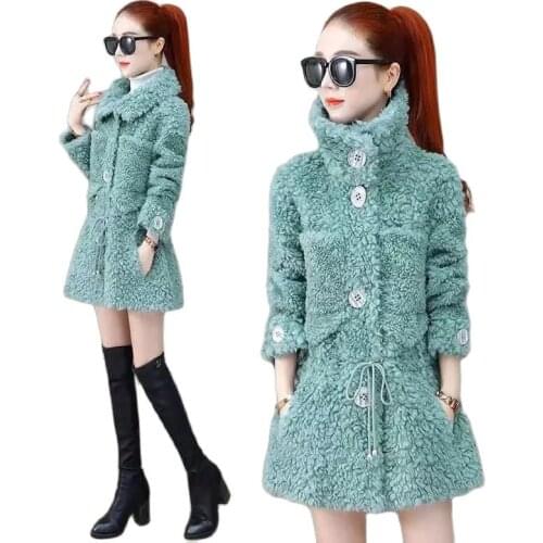 Fur One-Piece Lamb Wool Coat Womens 2021 New Autumn Winter Jacket Mid-Length Lamb Wool Granular Fleece Outwear Female Tops