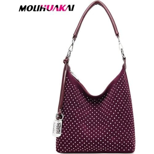 Molihuakai 2020 New Women Real Suede Leather Shoulder Bag Female Leisure Nubuck Convertible Handbag Top-handle bags Purse