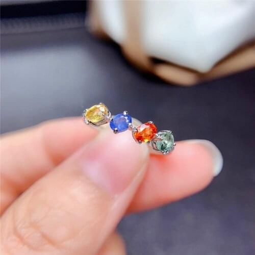 Natural Colored Sapphire Row Ring S925 Sterling Silver Colored Sapphire Female Ring Exquisite Engagement Gift Birth Stone