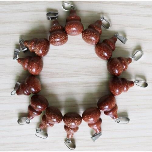 Wholesale 30Pcs Necklace Earrings Holiday Gift Women Charm Natural Gold Sand Stone Gourd Shape For Pendant DIY Jewelry Making