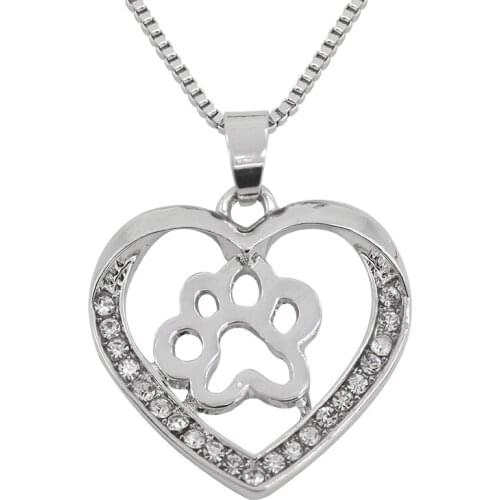 Fashion Creative Cutout Pendant Heart Shape Necklace Cat Dog Trail With Bright Rhinestone Necklace For Best Friend Wedding Gift