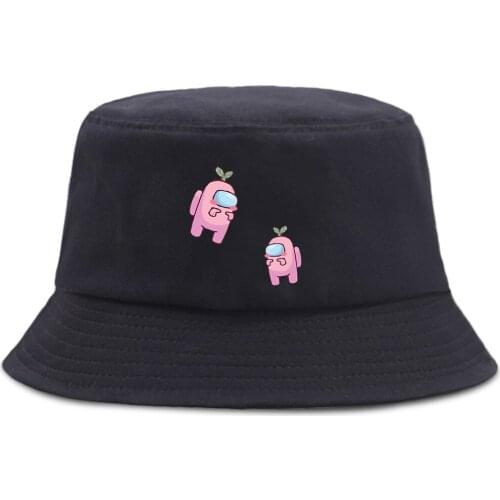 Cute Pink Sus Astronaut with Leaf Hat Pattern Bucket Cap Sun Shade Panama Caps Foldable Beach Fishing Hats Fashion Casual Cap