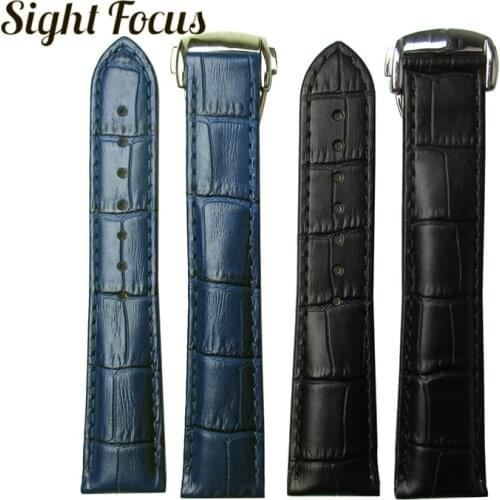 Black Brown Blue Watch Band for Omega Leather Band De Ville Seamaster Speedmaster Strap 19mm 20mm 21mm Deployment Clasp Bracelet