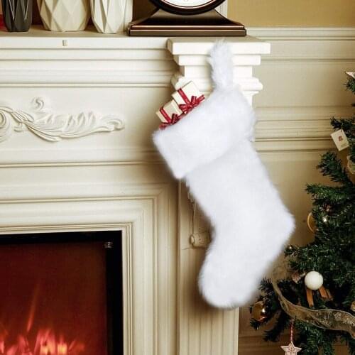 Christmas Stocking Large Xmas Gift Bags Fireplace Decoration White Plush Socks New Year Candy Holder Festivals Decor
