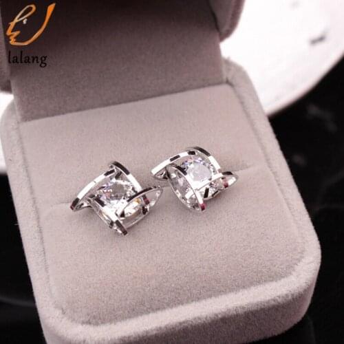 New hOT Sale Geometric Hollow Out Stud Earrings Zircon Square Stud Earrings For Women Brincos Fashion Jewelry