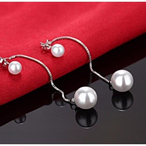 Romantic Wedding Bricos Pearl Earrings Jewelry Double Wear Way 925 Sterling Silver Long Tassel Drop Earrings for Women