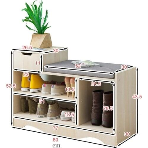 Modern Solid Wood Shoe Cabinet living shoe shelves Storage Box Containing Chair self standing PU leather cushion